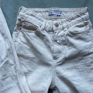 Zara womens cream pants. Like jeans but thick canvas material.